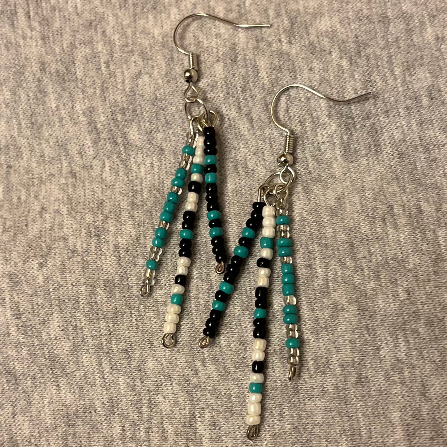 BEADED WHITE, BLACK, & TURQUOISE EARRINGS