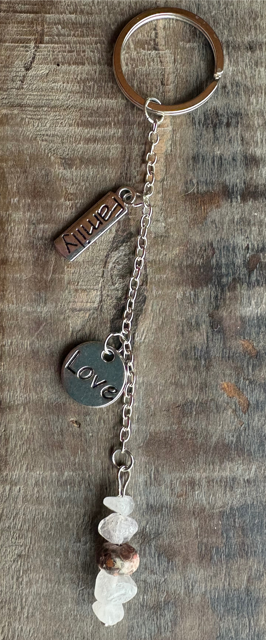 Rose Quartz & Leopard Jasper Keychain