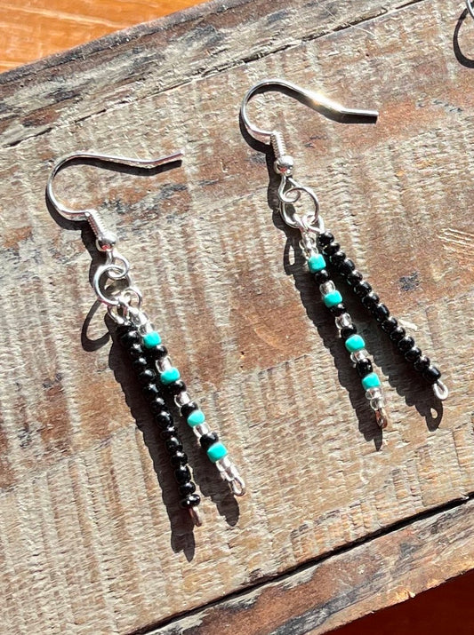 BEADED BLACK & TURQUOISE EARRINGS