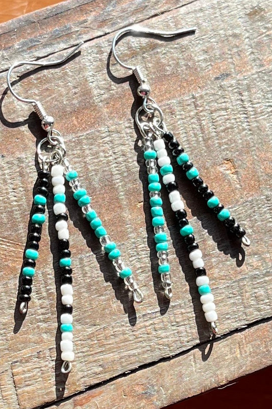 BEADED WHITE, BLACK, & TURQUOISE EARRINGS